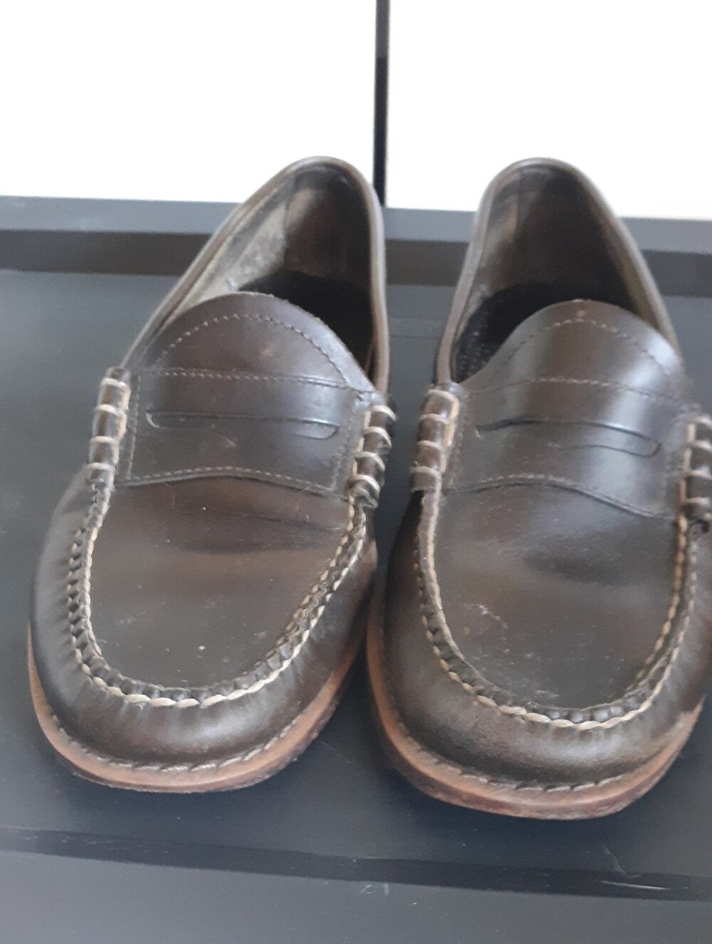 Bass Weejuns Mens 8.5 D Olive Green Brown Leather Penny Loafers Slip On Flaw